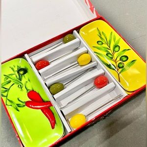 12 PC Geneviève Lethu vintage olive & pepper tapa appetizer dish set From France